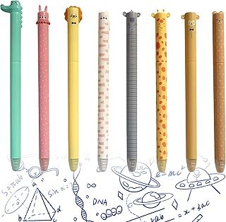 Exclusive Deal on Pack of 8 Erasable Gel Pens with Thermal Ink, Erasable Pens 0.7 mm Blue Lead with Cartoon Animal Motifs, Ideal as Writing Instruments for School, Study and Office Supplies - Amazon KSA Deals