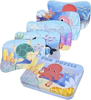 عرض حصري على Sea Animal Puzzles for 3 4 5 6 Year Olds, 5-in-1 Jigsaw Puzzles with Iron Box for Storage, Puzzle Toys Gifts for Boys, Girls, Kids and Children (Sea Animal Puzzles) - عروض أمازون السعودية