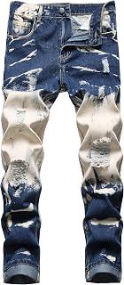 عرض حصري على Men's Ripped Jeans,Slim Fit Distressed Straight Leg Fashion Denim Pants - عروض أمازون السعودية