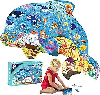 عرض حصري على Andanna Floor Puzzle for Kids, Puzzles for Kids Ages 3-8, Large Jigsaw Puzzles for Kid Ages 3-5, Floor Puzzle Preschool Toys,Animal Lovers Educational Toys Gift (Dolphin) - عروض أمازون السعودية