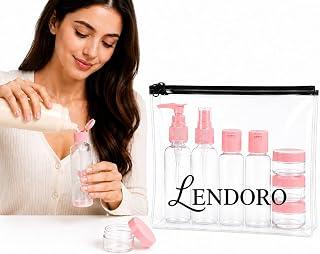 LENDORO Travel Toiletry Bottles Set, Leak-Proof, Lightweight, 7 Pieces (Pink)
