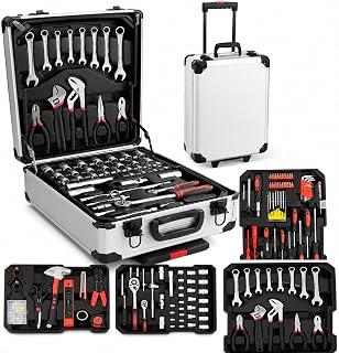 GREEN MOUNT 187 Pcs Tool Set with Lockable Tool Box on 2 Wheels, Professional Tool Kit for Home, Auto & Mechanics, Comprehensive Hand Tools with Socket Wrench Set in Portable Trolley Case