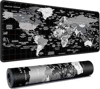 World Map Gaming Mouse Pad Black Desk Mat,Desk Pad XXL Mouse Pads for Desk 35.4x15.7in Mousepad with Stitched Edges,Non-Slip Rubber Base,Waterproof Computer Keyboard Pad for Gamer,Office&Work
