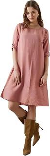 LC WAIKIKI Woman Crew Neck Plain Linen-Look Dress