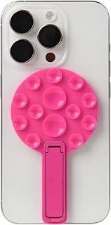 Silicone Suction Phone Case Adhesive Mount - 2 in 1 Silicone Sticky Phone Grip with Suction Cup and Bracket,Phone Accessory for iPhone and Android,Sticky Grip for Selfies,Videos,and Tiktok(Rose Red)