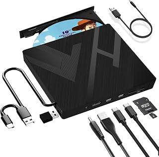 محرك اقراص سي دي ودي في دي خارجي للابتوب، 【8 في 1】 USB 3.0 نوع C محمول CD/DVD +/-RW مع فتحات بطاقة SD وTF متوافق مع الكمبيوتر المكتبي وماك او اس وماك بوك وويندوز ولينكس