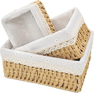 SHEPIN Set of 3 Storage Baskets, Woven Storage Basket, Changing Table Organiser, Storage Box, Rattan Basket, Decorative Storage Baskets for Tabletops, Dressers, Living Room, Kitchens