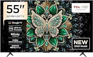 TCL 55C6K Television 55 Inch Smart TV 4K QD-Mini LED Colorful Quantum Crystal HDR 10+ Gaming Google TV, 144Hz Native,Dolby vision IQ, ONKYO 2.1 Hi-Fi, Dolby Atmos,FreeSync premium pro