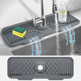 Silicone Faucet Mat, Kitchen Sink Splash Guard, 5°slope Anti-Slip Silicone Faucet Handle Drip Catcher Tray, Kitchen Accessories Sink Mat Sink Protectors for Bathroom (43 * 15 cm)