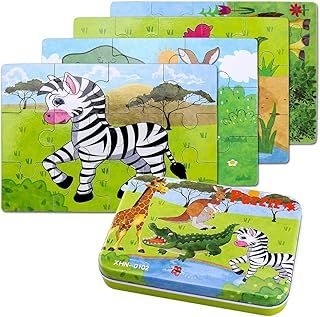 عرض حصري على Kids Jigsaw Puzzle Set, Pack of 4 with Varying Difficulty Levels, Educational Learning Toy for Toddlers, Zebra, Giraffe, Crocodile, Kangaroo, Ideal Birthday Gift for Boys &amp; Girls - عروض أمازون السعودية
