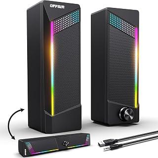 Computer Speakers, 2 in 1 PC Speaker, Gaming Speakers for PC Computer Laptop Desktop Monitor, RGB Speakers with Touch Sensitive Lighting, USB Powered 3.5mm Aux（Package Only Two Speaker, No Soundbar）