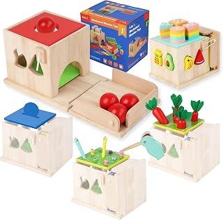 Montessori Toys for 1 to 3-Year-Old Boys Girls Toddlers, Wooden Sorting &amp; Stacking Toys for Toddlers and Kids Preschool, Educational Toys, Color Recognition Stacker Shape Sorter, Carrot Harvest Game