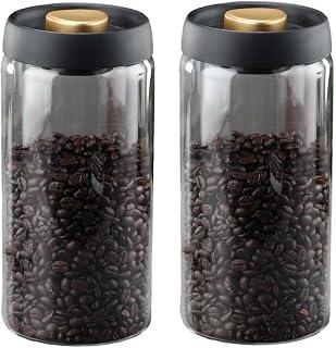 عرض حصري على Vacuum Coffee Caniste, 1800ML Large Capacity High Borosilicate Glass Jar - Vacuum Airtight for Dried Fruits, Coffee Beans, Tea &amp; Snacks 2pcs (Grey) - عروض أمازون السعودية