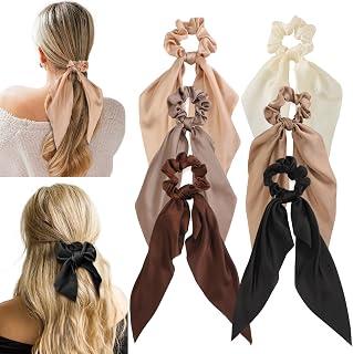6 PCS Bow Silk Scrunchies, Hair Ties with Bows, Hair Scarf Scrunchies