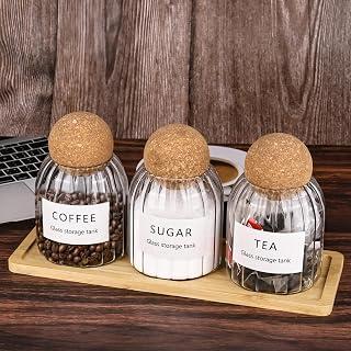 عرض حصري على Tea Coffee Sugar Canisters Set of 3 Cork Ball Glass Jar, 450mL Storage Canister Set with Tray, Storage Containers with Lids for Home Kitchen Decor Organiser - عروض أمازون السعودية