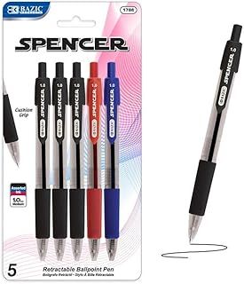 Exclusive Deal on BAZIC PRODUCTS Gel Pens, Spencer Retractable Gel Pen, 1.0 mm Bold Tip for Smooth Writing for Office, School, or Teacher Use, Premium Writing Pens (5/Pack), 1-Pack - Amazon KSA Deals