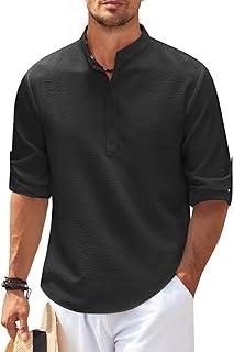 Exclusive Deal on Men's Cotton Linen Shirt Casual Long Sleeve Henley Hippie T Shirts Summer Fashion Beach Tops - Amazon KSA Deals