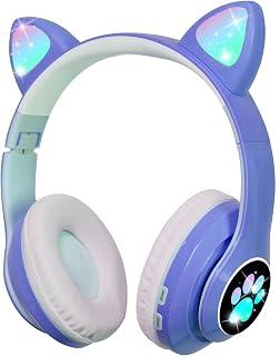 OHAANYY Wireless Bluetooth Headphones for Children, Foldable Girls Headphones Over Ear, LED Cute Cat Ears, Foldable, Audio Wireless for Children, Bluetooth 5.0 Headphones for Tablet/Mobile Phone/PC