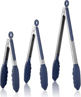 U-Taste 18+23+30cm 250℃ Heat Resistant Silicone Food Tongs (Midnight Blue)