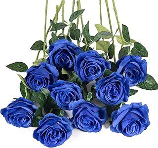 Exclusive Deal on 10pcs Royal Blue Silk Roses Artificial Rose Flowers Long Stem for DIY Wedding Bouquet Table Centerpiece Home Decor (Royal Blue) - Amazon KSA Deals