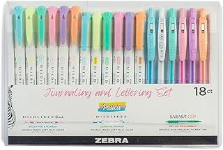 Exclusive Deal on Zebra Pen Journaling and Lettering Set, Includes 6 Highlighters, 6 Brush Pens, and 6 Sarasa Clip Retractable Gel Pens, Pastel Ink Colors, 18-Pack, Multicolor (76018) - Amazon KSA Deals