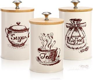 عرض حصري على Youeon Canister Sets for Kitchen Counter, Coffee Sugar Tea Canister Set, Metal Vintage Kitchen Containers 3 Pack, Food Storage Containers with Bamboo Lid, Farmhouse Decor, Beige - عروض أمازون السعودية