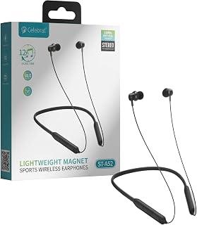 Celebrat ST-A52 Wireless Sports Neckband Headphones with HD Mic & Deep Bass, Ergonomic Magnetic Earbuds, Sweat-Resistant Bluetooth Earphones for Gym, Running, and Hands-Free Calls - Black