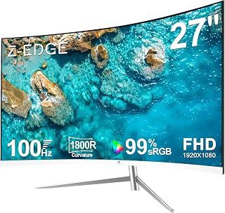 Z-Edge 27-inch Curved Gaming Monitor, Full HD 1080P 1920x1080 LED Backlight Monitor, with 75Hz Refresh Rate and Eye-Care Technology, 178° Wide View Angle, Built-in Speakers, VGA+HDMI
