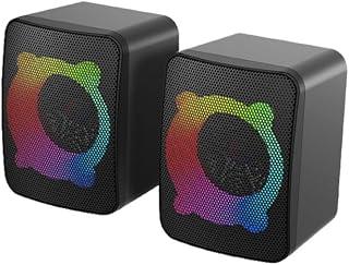 1 Pair Computer Speakers with Subwoofer, USB Powered Speakers with 3.5mm Aux Input, Wired RGB Stereo Speaker for Desktop PC Monitor, Gaming Desk Accessories