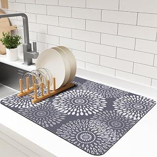 Bukela Ultra Absorbent Microfiber Dish Drying Mat, Non-Slip Kitchen Counter Mat for Dishes &amp; Utensils, Easy to Clean Sink Protector Pad, for Countertops Under Appliances, 40x60cm Grey