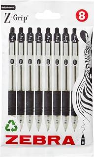 Zebra Pen Z Grip Black Ballpoint Pens with Pocket Clip, Retractable Black Ink Ballpoint Pens, Reliable Black Biro Pens Multipack for Everyday Use - Zebra Design, 8pk