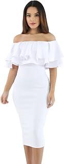 Women's White Escuba Dress Off Shoulder Ruffle Layered Party Dress