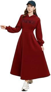 Women's French Long Sleeve Hooded Long Dress Elegant Comfortable with Side Pockets