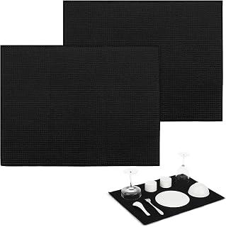 Dish Drying Mat, 2 pcs Absorbent Microfiber Kitchen Counter Drying Mat, 19.7 x 15 Inch Quick Dry Dish Drainer Pad for Dishes Utensils Pots and Pans Sink Area Coffee Bar Countertop, Black