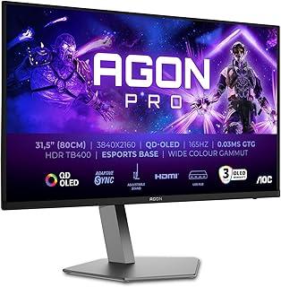AOC Agon Pro AG326UDAM - 32 inch UHD OLED Gaming Monitor, 165Hz, 0.03ms, HDR400, FreeSync Prem. Pro, G-Sync Version. (3840x2160, 2X HDMI 2.1, 1x DP 1.4, USB Hub) Black/Grey