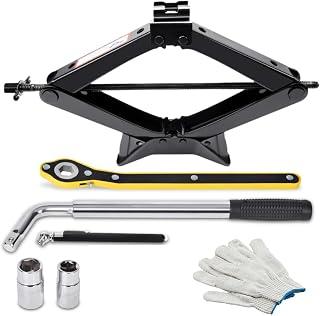 3 Ton (6614 lbs) Car Scissor Jack Kit with Universal Lug Wrench, Gloves & Tire Pressure Gauge for Auto SUV MPV | Car Jack, Car Tools, Tire Repair Kit, عفريته رفع السيارة, رافعة السيارات