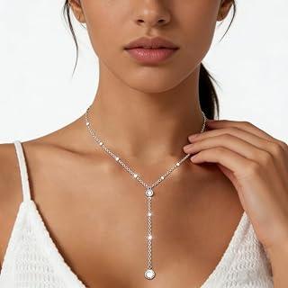 عرض حصري على Trendy Plated Silver Y-Shaped Necklace for Women, Layered Crystal Drop Chain Necklaces Jewelry Gifts - عروض أمازون السعودية