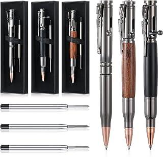 Expert Ballpoint Pen, 3Pcs Bolt Action Pen, Bullet Shaped Metal Pen, Wood Ballpoint Solid Brass Pens with 3Pcs Black Ink Refills &amp; 3 Present Boxes for Student, Executive, Office, Birthday, Souvenir