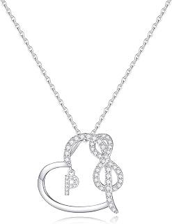 Infinity Heart Necklaces for Women, S925 Sterling Silver Initial Necklace Womens Jewelry Mothers Day Gifts Girls Valentines Gifts for Her Christmas Birthday Gifts for Women Mom Wife Girlfriend