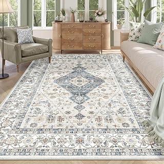 Exclusive Deal on Winsoyya Washable Area Rug, Machine Stain Resistant Anti Slip Low Pile Area rug, Vintage Home Decor Area Rug, Distressed Farmhouse Rugs for Living Room, Bedroom, Home Office (Blue, 150 * 214cm) - Amazon KSA Deals
