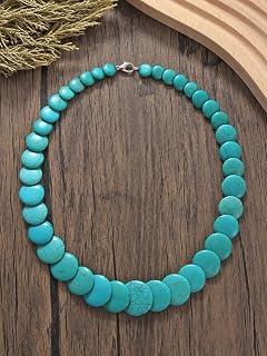 عقد بوهيمي تقليدي مع خرز تركواز طبيعي (SN-0134-ازرق)