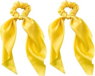 عرض حصري على 2Pcs Yellow Bow Scrunchies for Women Silk Scarf Scrunchies Ponytail Holders Hairs Ribbons Ponytail Scarf Knotted Bow Silk Hairs Ties Satin Hair Ribbon Scrunchy for Women Thick Thin Long Hair - عروض أمازون السعودية