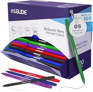 Eziglide Ballpoint Pens, Assorted, Pack of 100 Pens, Smooth Writing, Medium Tip, 1.0 mm, Colored Pens, Multipack – Ballpoint Pens, Ideal Pens
