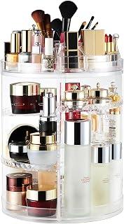 Acrylic Makeup Organizer Countertop Cosmetic Perfume Storage Organizer 360 Degree Rotating Makeup Organizer for Skincare Products - Clear Diamond Design