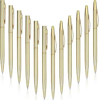 Joyzzz Slim Ballpoint Pens, 12PCS Gold Metal Pens with Smooth Writing 1.0mm Medium Point, Elegant Retractable Ballpoint Pens for Office Business Wedding Guest Book, Professional Writing Pen Bulk Set