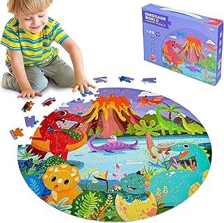 عرض حصري على Floor Jigsaw Puzzles for Kids, 128 PCS Large Dinosaur Volcano Puzzle Round, 42x42cm Kids Jigsaw, Educational Toys for Toddlers Boys &amp; Girls - عروض أمازون السعودية