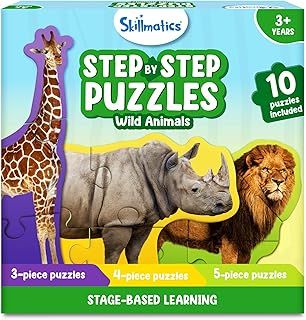 عرض حصري على Skillmatics Step by Step Puzzles - 40 Piece Jigsaw &amp; Toddler Puzzle, Montessori Educational Toy for Boys &amp; Girls, Wild Animals, Travel Friendly, Gifts for Kids Ages 3, 4, 5 and Up - عروض أمازون السعودية