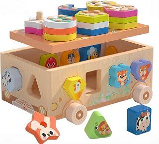 Montessori Wooden Shape &amp; Color Sorting Toy,Stacking &amp; Sorting Educational Toy for Toddlers 18M+, Enhances Hand-Eye Coordination,Ideal First Birthday Gift for Boys and Girls