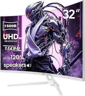 CRUA 32" 4K UHD 160Hz Curved Gaming Monitor, 1500R, AMD FreeSync, White
