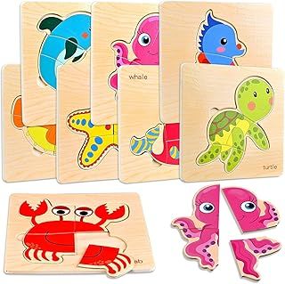 عرض حصري على 8pcs Wooden Puzzles for Toddlers 1-3, Wooden Montessori Puzzles for Toddlers Kids, Toddler Puzzles Ages 2-4, Preschool Learning Educational Toy, Sea Animal Puzzle for Kids - عروض أمازون السعودية